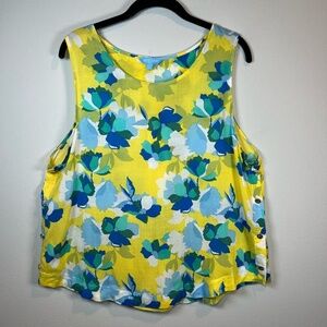 Draper James RSVP Floral Blouse Yellow Lightweight Sleeveless  Button Side Large